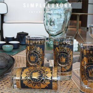 Vintage George Briard Inspired Royal Crown Shield Highball Glasses  Set of 4